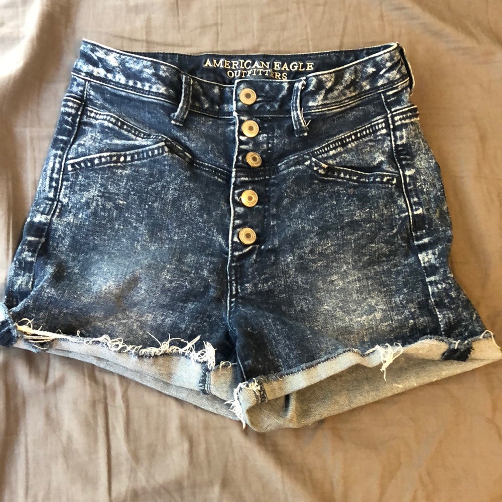 High rise acid wash shorts